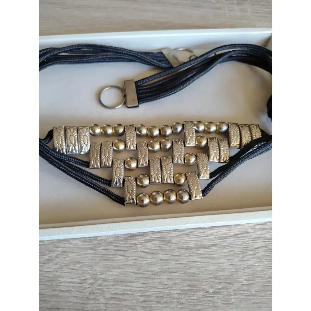 Vintage Two Tone Metal Bead Belt Necklace 22